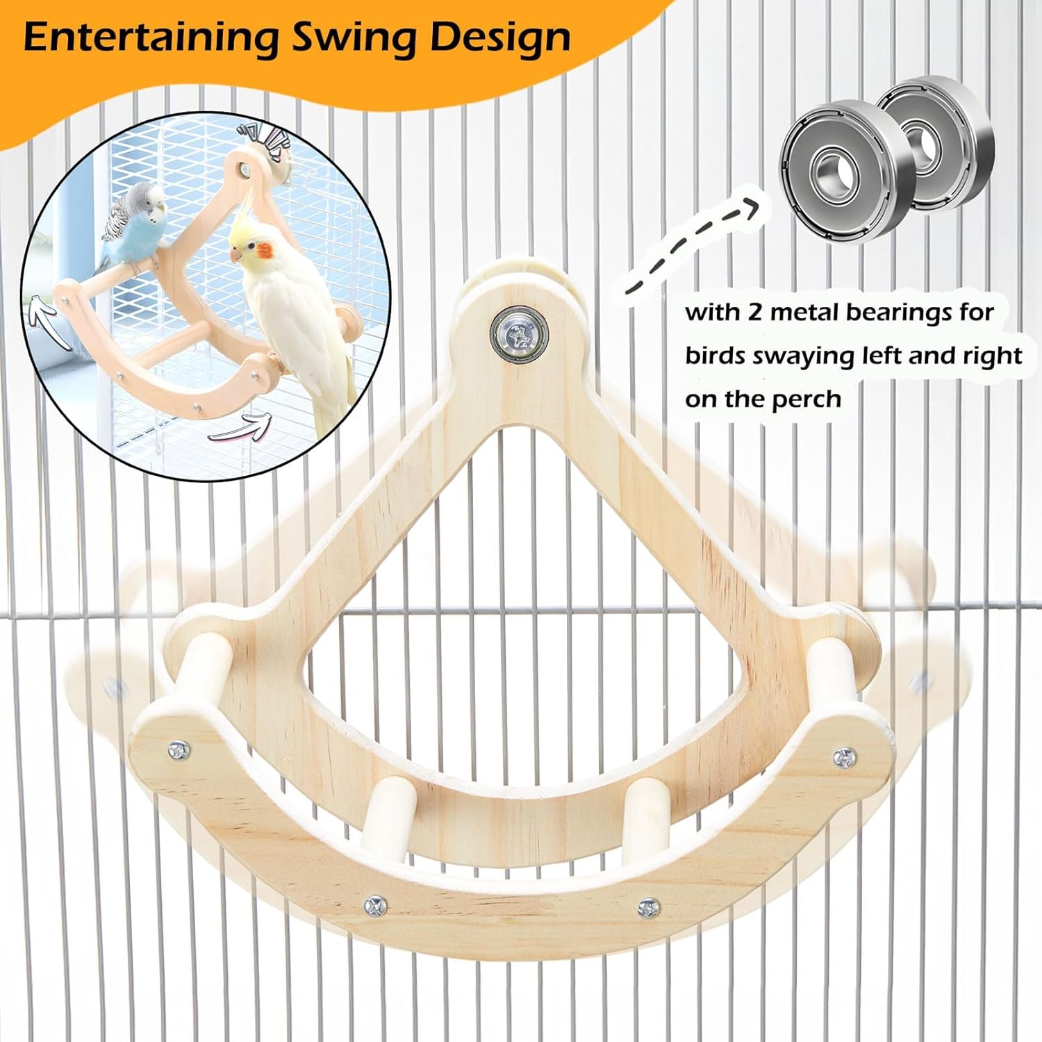 Bird Perch Toy, Interactive Rocking Parakeet Toys and Perches, Wooden Exercise Wheel Cockatiel Toys, Intelligence Puzzle Birds Enrichment Toy for Parrot, Bird Cage Accessories Perch for Budgies Conure - Image 2