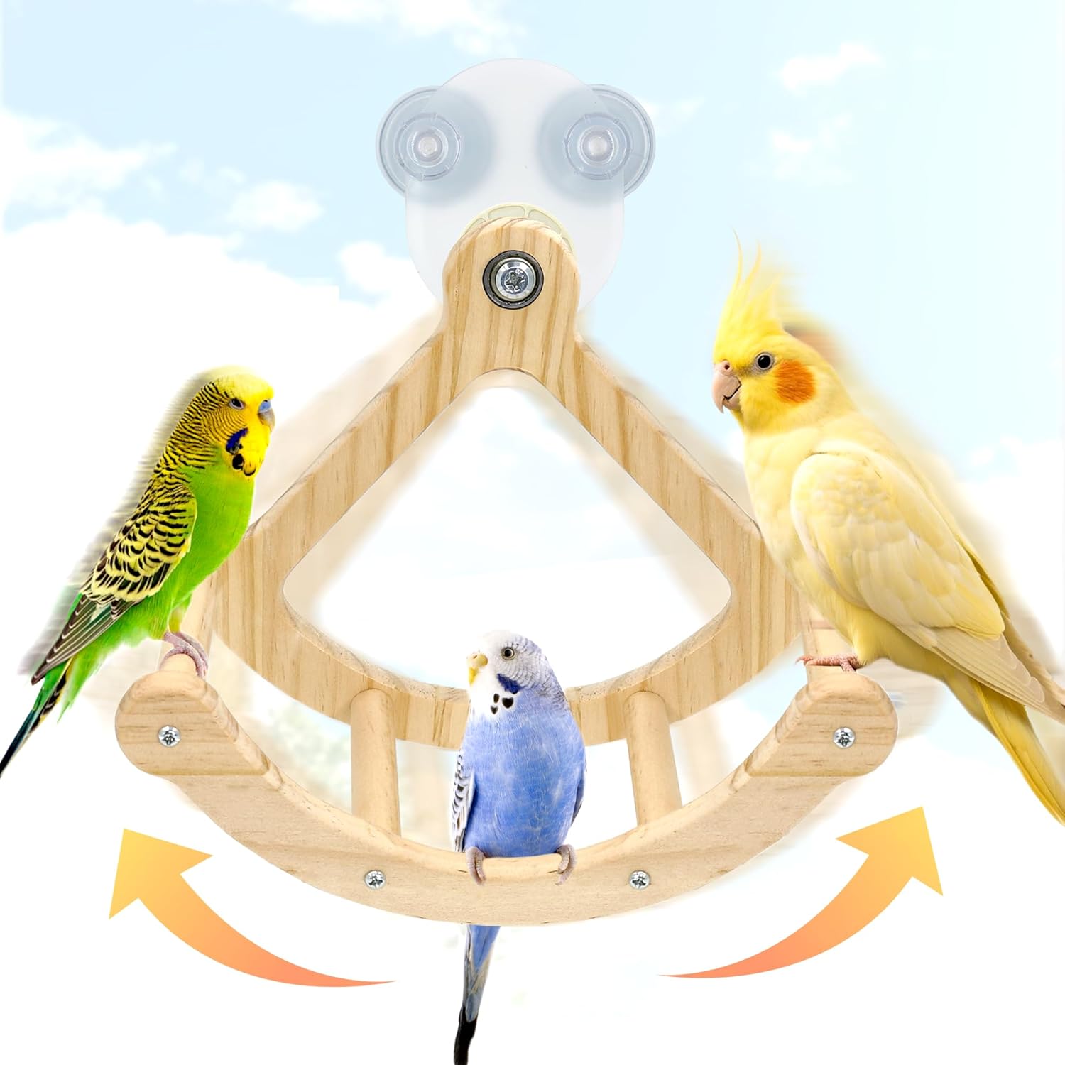 Bird Perch Toy, Interactive Rocking Parakeet Toys and Perches, Wooden Exercise Wheel Cockatiel Toys, Intelligence Puzzle Birds Enrichment Toy for Parrot, Bird Cage Accessories Perch for Budgies Conure - Image 8
