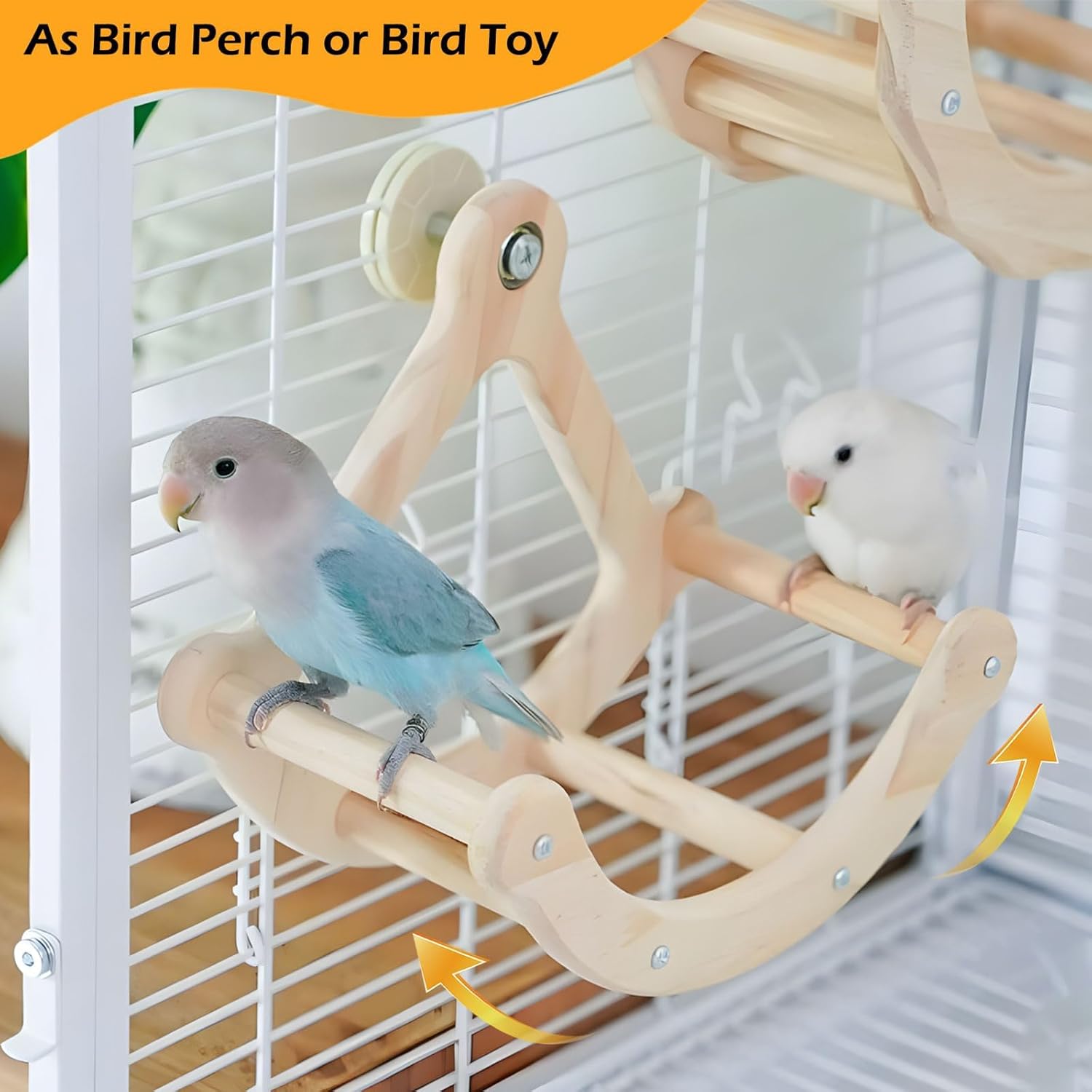 Bird Perch Toy, Interactive Rocking Parakeet Toys and Perches, Wooden Exercise Wheel Cockatiel Toys, Intelligence Puzzle Birds Enrichment Toy for Parrot, Bird Cage Accessories Perch for Budgies Conure - Image 3