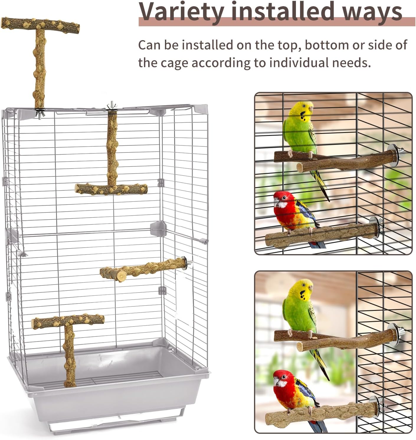 HPAWHOMEPART Bird Perches, 6pcs Natural Wood Birds Stand Branch, Bird Perch Chewing Stick Cage Accessories Parrot Climbing Standing Branches Paw Grinding Fork Sets for Parakeet Lovebirds Cockatiels - Image 3