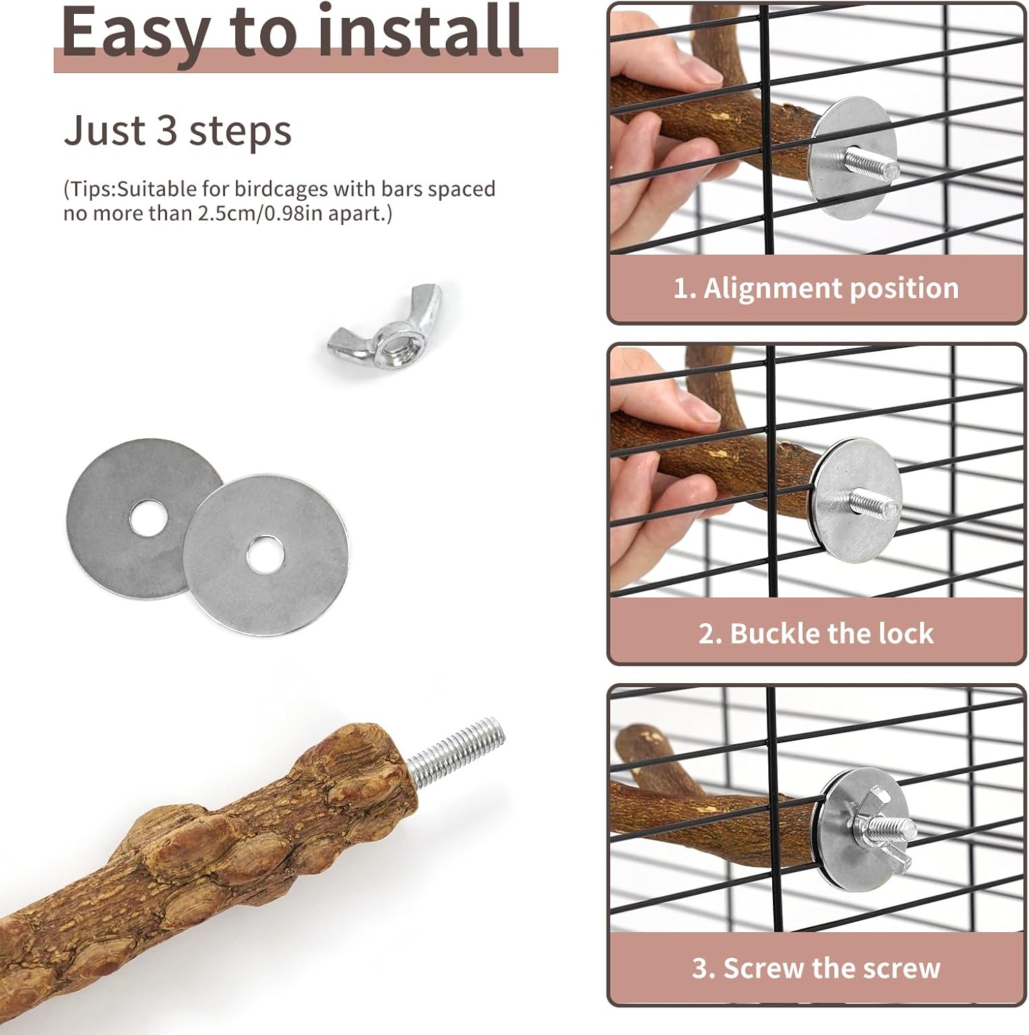 HPAWHOMEPART Bird Perches, 6pcs Natural Wood Birds Stand Branch, Bird Perch Chewing Stick Cage Accessories Parrot Climbing Standing Branches Paw Grinding Fork Sets for Parakeet Lovebirds Cockatiels - Image 5