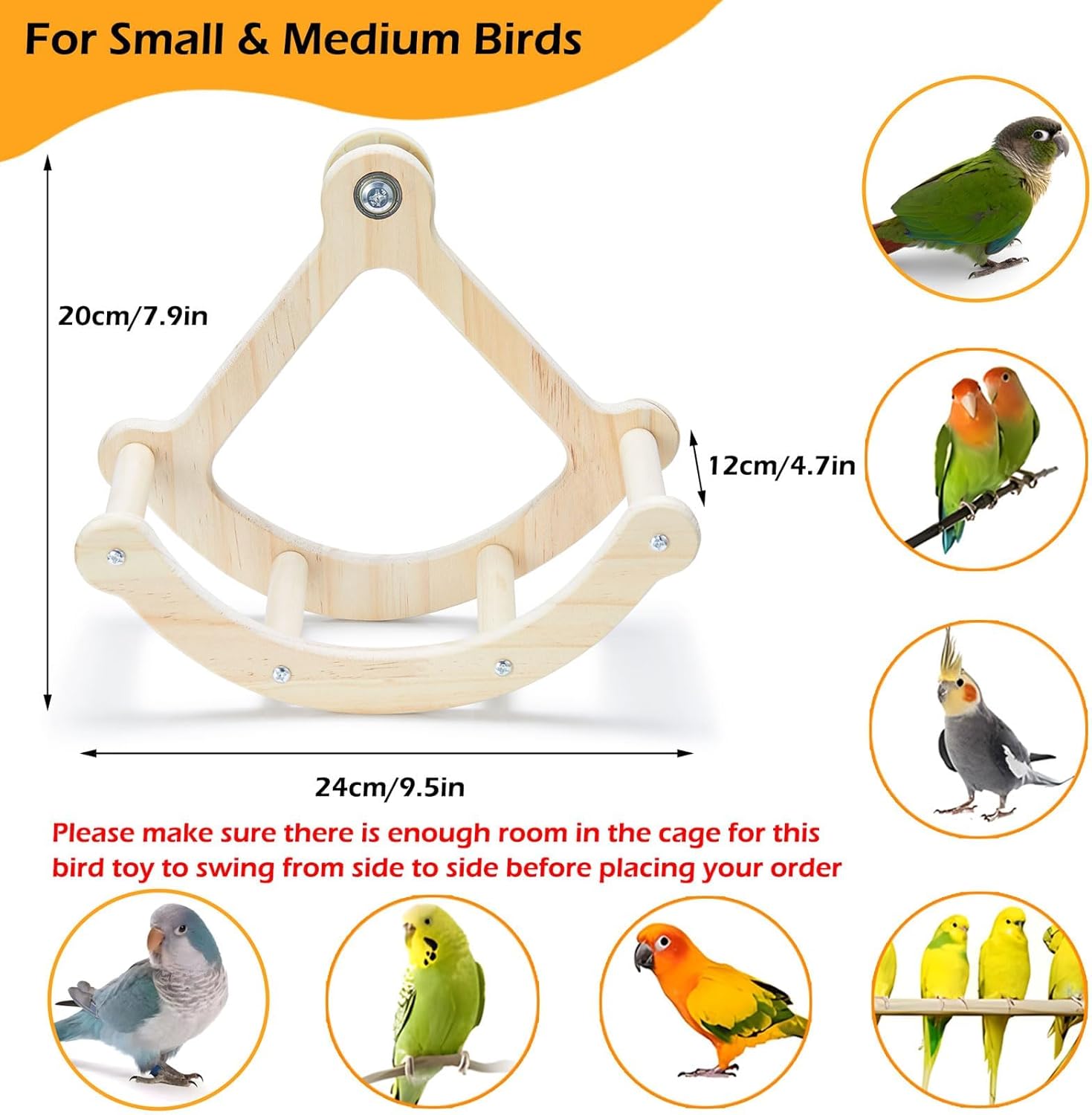 Bird Perch Toy, Interactive Rocking Parakeet Toys and Perches, Wooden Exercise Wheel Cockatiel Toys, Intelligence Puzzle Birds Enrichment Toy for Parrot, Bird Cage Accessories Perch for Budgies Conure - Image 5