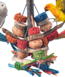Bissap Bird Chew Toys, Natural Bark Corncob Nuts Parrot Toys and Treats for Conure Cockatoo Parakeet Budgies Cockatiel Lovebirds Pets Cage Bite Toy