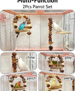 Alternative view of 2Pcs Natural Bird Chew Toys, Wood Parakeet Swing Toys with Sisal Wrap for Claw Grinding, Hanging Safe Chew Toys for Parrot Beak Care, Multi-Play Design Cockatiel Toys for Budgie Conure Keeps Busy
