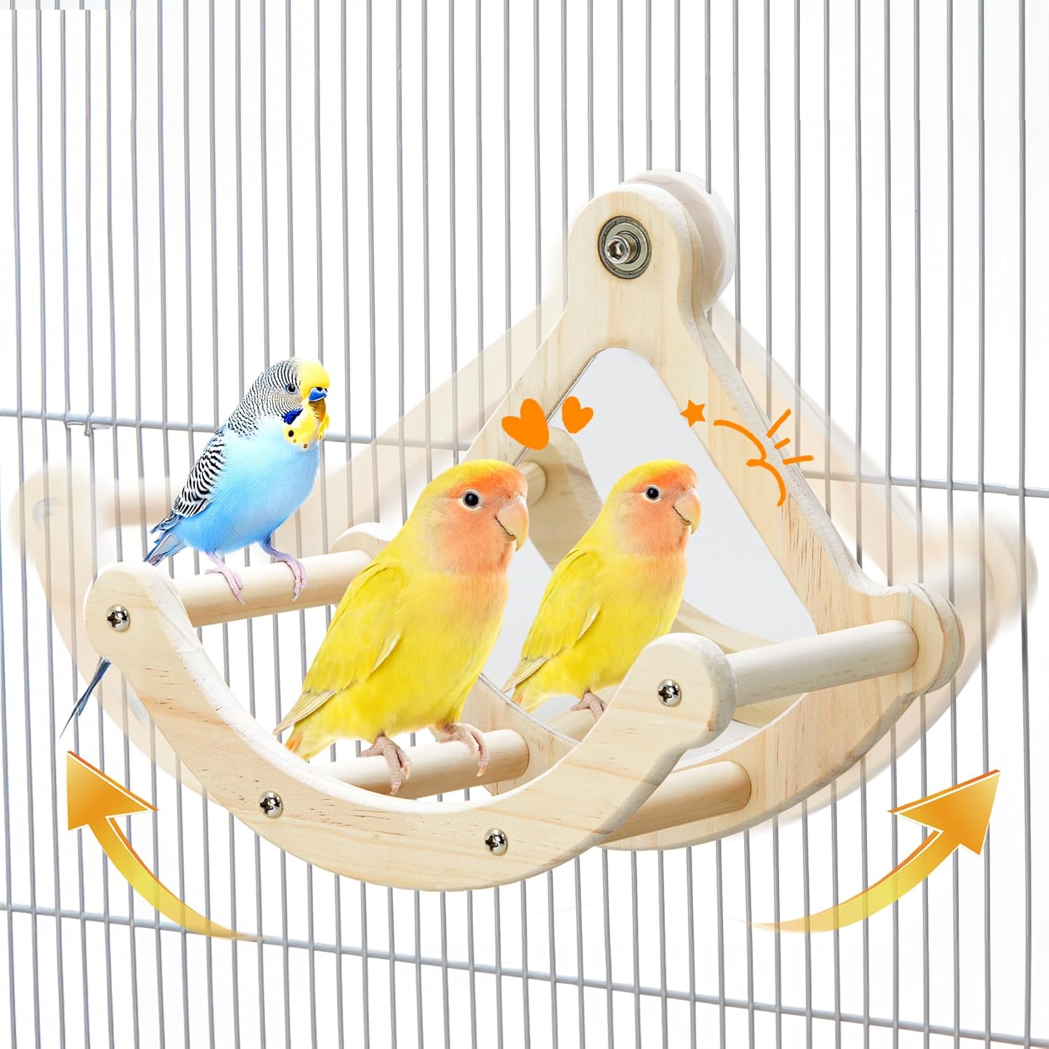 Bird Perch Toy, Interactive Rocking Parakeet Toys and Perches, Wooden Exercise Wheel Cockatiel Toys, Intelligence Puzzle Birds Enrichment Toy for Parrot, Bird Cage Accessories Perch for Budgies Conure - Image 7