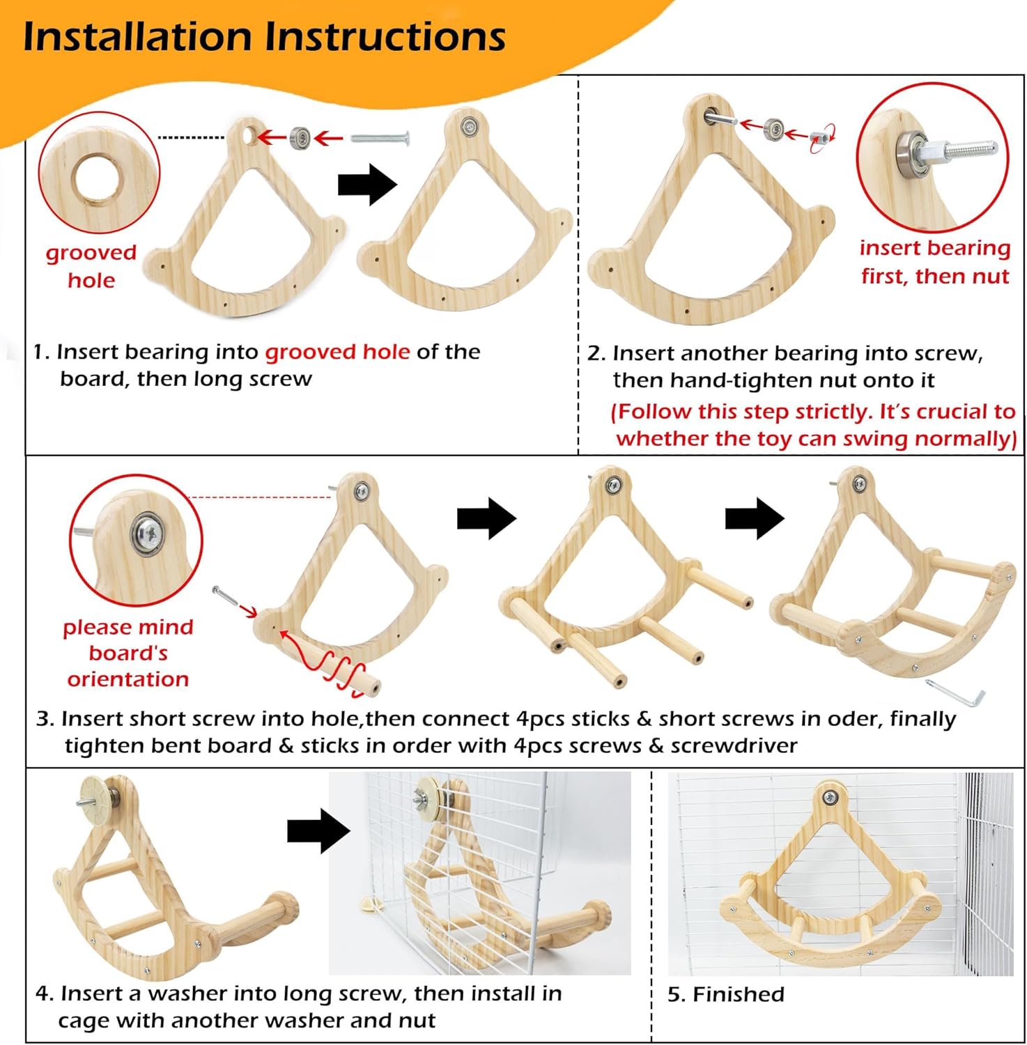 Bird Perch Toy, Interactive Rocking Parakeet Toys and Perches, Wooden Exercise Wheel Cockatiel Toys, Intelligence Puzzle Birds Enrichment Toy for Parrot, Bird Cage Accessories Perch for Budgies Conure - Image 6