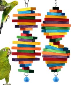 Bissap 2 PCS Bird Chew Toys, Multicolored Bagel Cascade Bird Parrot Chewing Sticks Biting Wooden Blocks Toy for Small Medium Conure Parakeet Cockatiels Lovebird Similar Sized Pet Birds