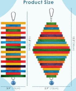 Alternative view of Bissap 2 PCS Bird Chew Toys, Multicolored Bagel Cascade Bird Parrot Chewing Sticks Biting Wooden Blocks Toy for Small Medium Conure Parakeet Cockatiels Lovebird Similar Sized Pet Birds