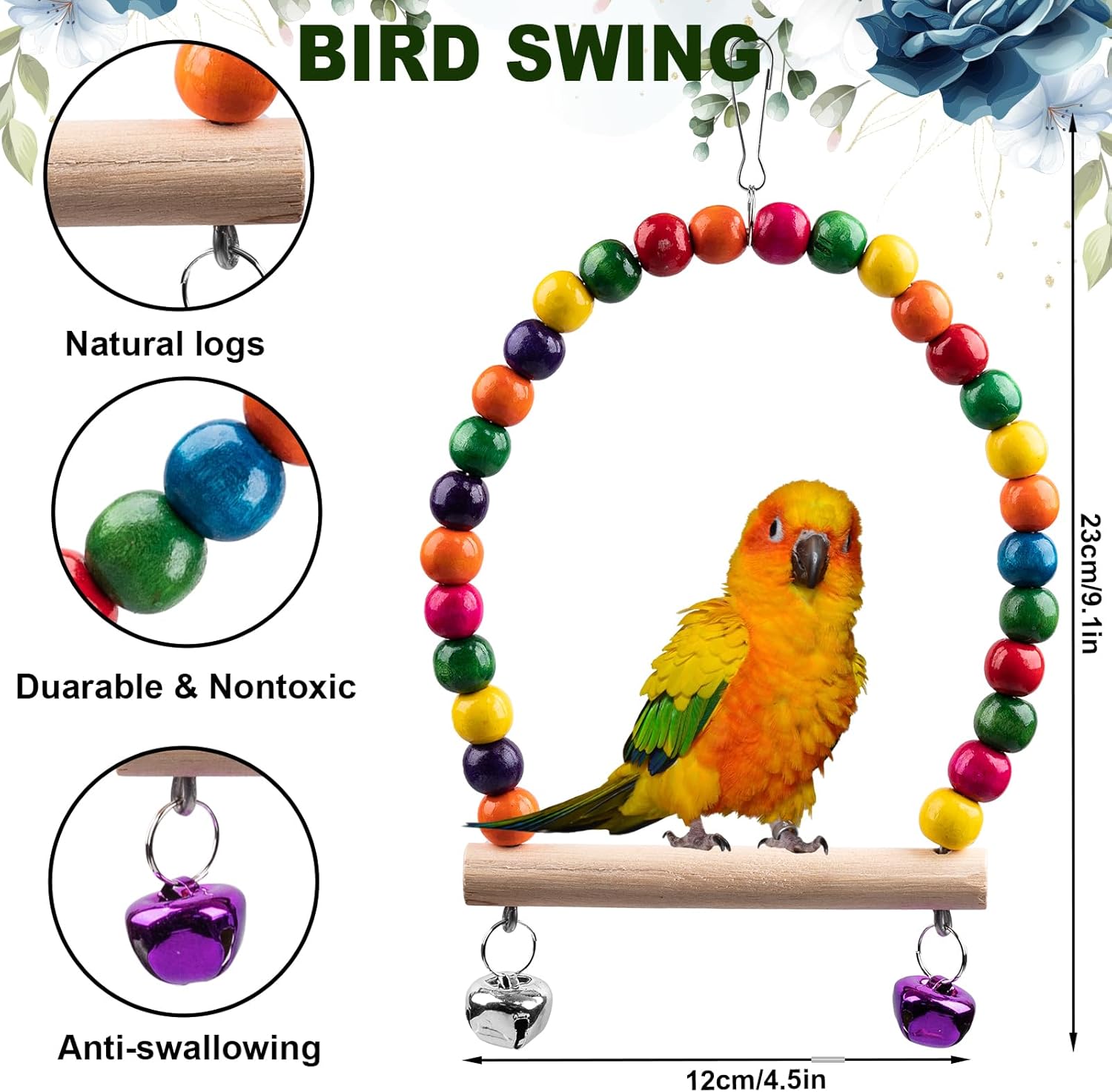 Bird Toys for Parakeets 7Pcs, Wood Parrots Budgie Cage Accessories, Bird Perch Swings for Small Conure Cockatiel Toys, Bird Ladder Swing for Parakeets Climbing 18'' - Image 2