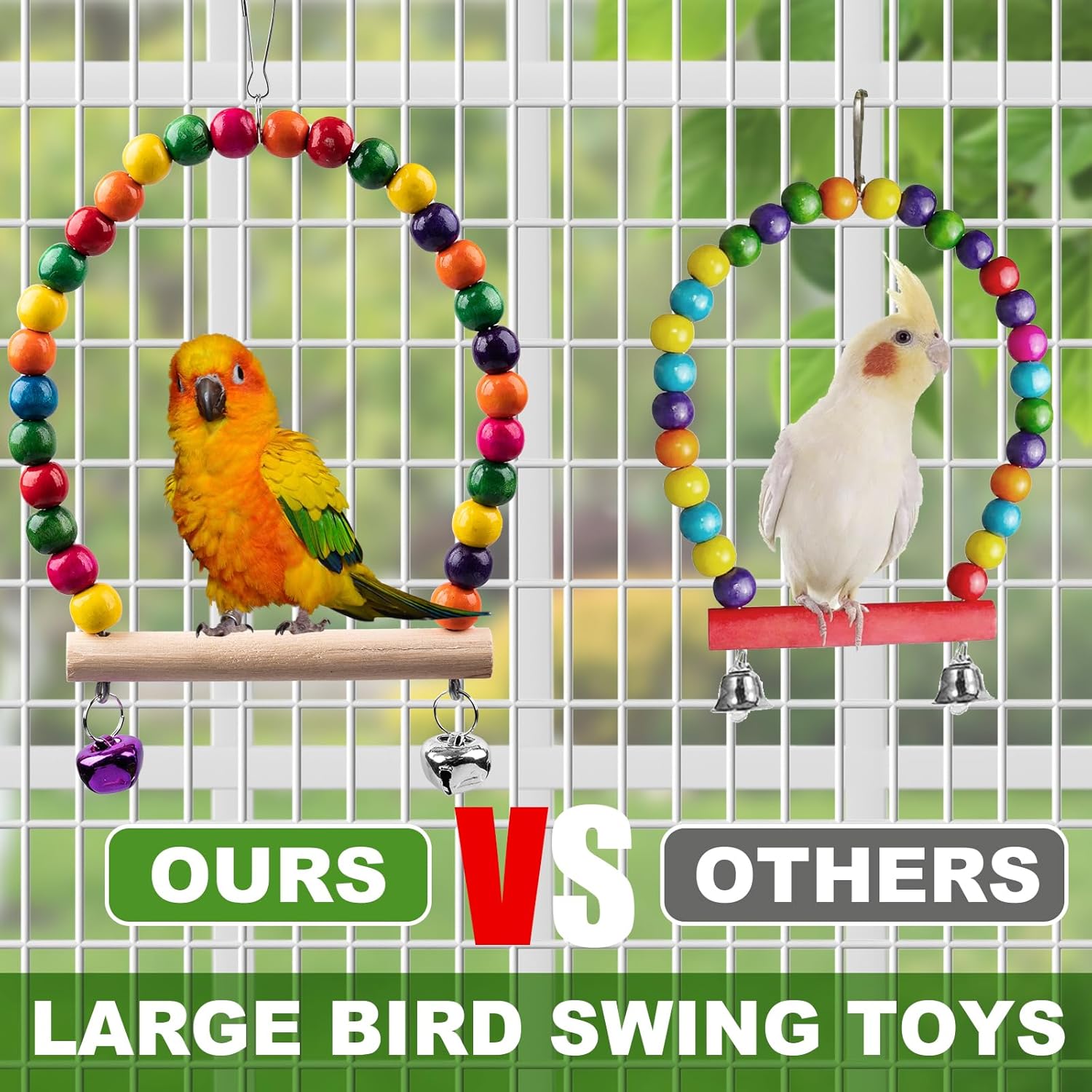 Bird Toys for Parakeets 7Pcs, Wood Parrots Budgie Cage Accessories, Bird Perch Swings for Small Conure Cockatiel Toys, Bird Ladder Swing for Parakeets Climbing 18'' - Image 3