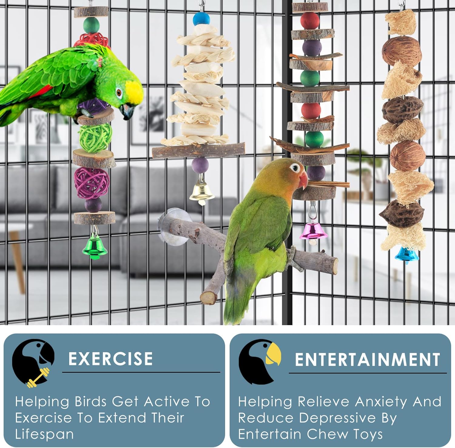 Bissap Bird Chew Toys, 5 Packs Parakeet Natural Wood Toys Parrot Hanging Cage Toy Bird Perch Stand for Small Bird Conure Cockatiel Parrotlet Lovebird Budgie - Image 4