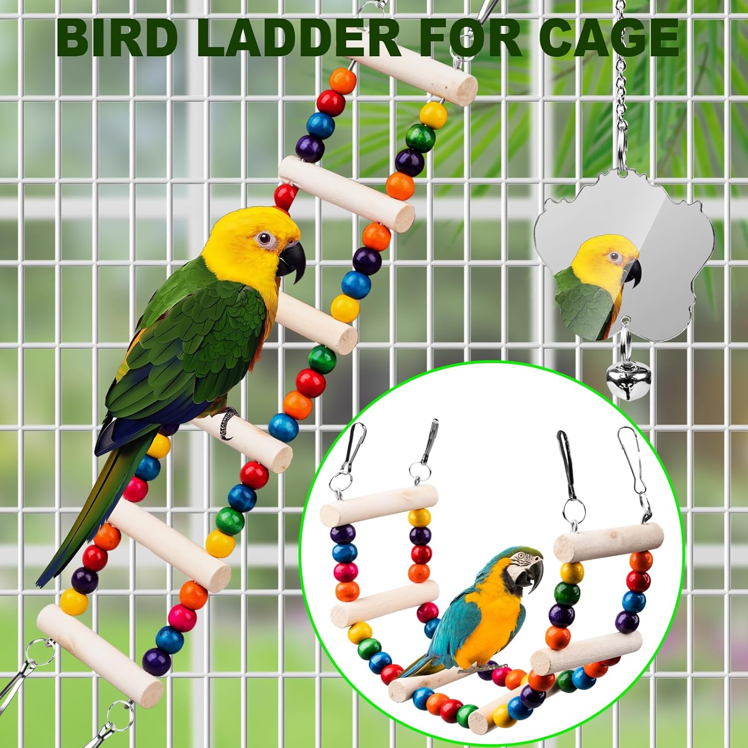 Bird Toys for Parakeets 7Pcs, Wood Parrots Budgie Cage Accessories, Bird Perch Swings for Small Conure Cockatiel Toys, Bird Ladder Swing for Parakeets Climbing 18'' - Image 4