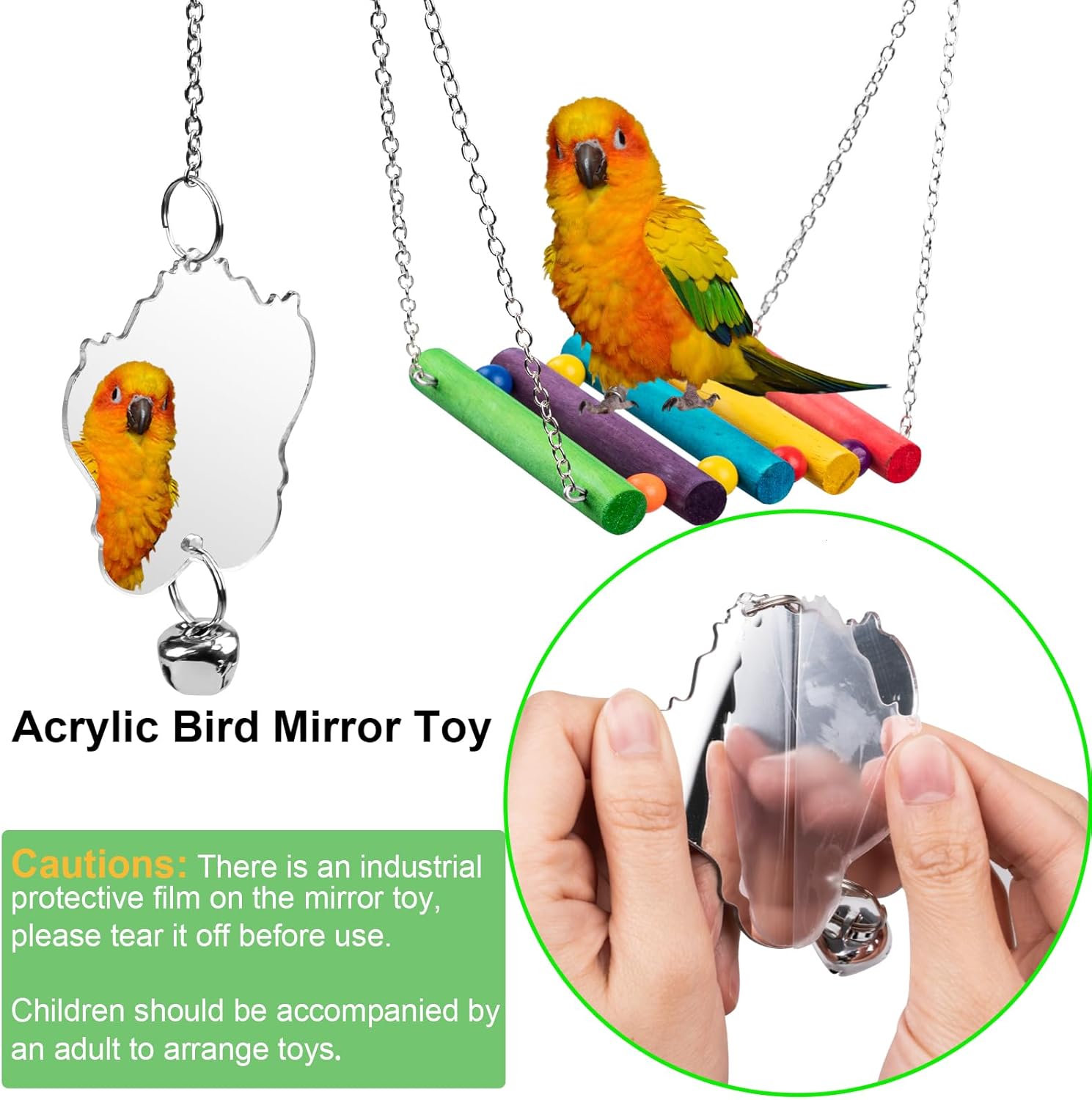 Bird Toys for Parakeets 7Pcs, Wood Parrots Budgie Cage Accessories, Bird Perch Swings for Small Conure Cockatiel Toys, Bird Ladder Swing for Parakeets Climbing 18'' - Image 5
