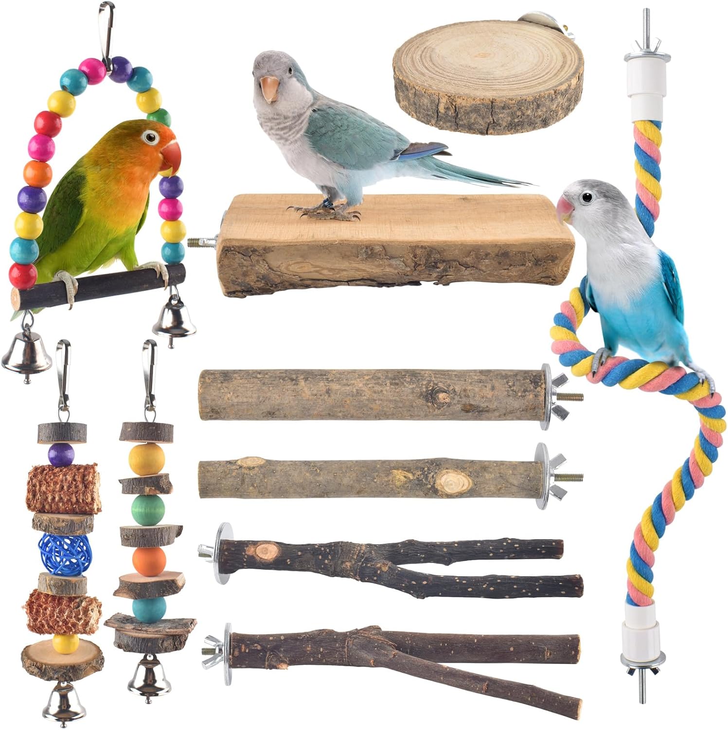 Bissap Bird Chew Toys, 5 Packs Parakeet Natural Wood Toys Parrot Hanging Cage Toy Bird Perch Stand for Small Bird Conure Cockatiel Parrotlet Lovebird Budgie - Image 9