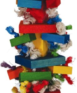 Featherland Paradise Bird Toy for Medium to Large Birds - Knots N Blocks - Parrot Toys for Parakeets, Sun Conures, Caiques, Medium Birds