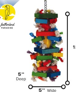 Alternative view of Featherland Paradise Bird Toy for Medium to Large Birds - Knots N Blocks - Parrot Toys for Parakeets, Sun Conures, Caiques, Medium Birds