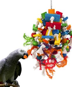 Large Parrot Toy - Multicolored Natural Wood Blocks Tearing Toys for Birds Suggested for African Grey, Macaw and Amazon Parrots