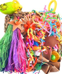 KATUMO Conure Toys, Bird Grass Mat Parakeet Shredder Hanging Toy Cockatiel Foraging Entertainments Parrot Climbing Wall Chewy Lovebird Cage Playthings for Small to Medium Birds
