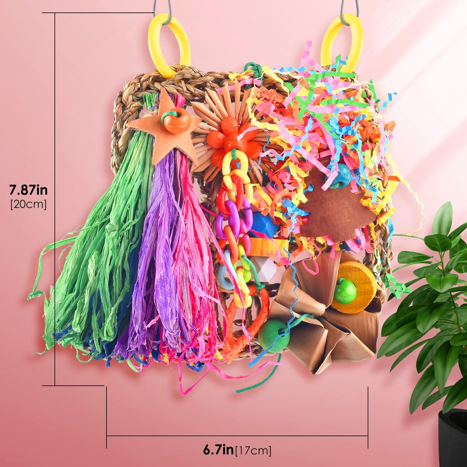 KATUMO Conure Toys, Bird Grass Mat Parakeet Shredder Hanging Toy Cockatiel Foraging Entertainments Parrot Climbing Wall Chewy Lovebird Cage Playthings for Small to Medium Birds - Image 2
