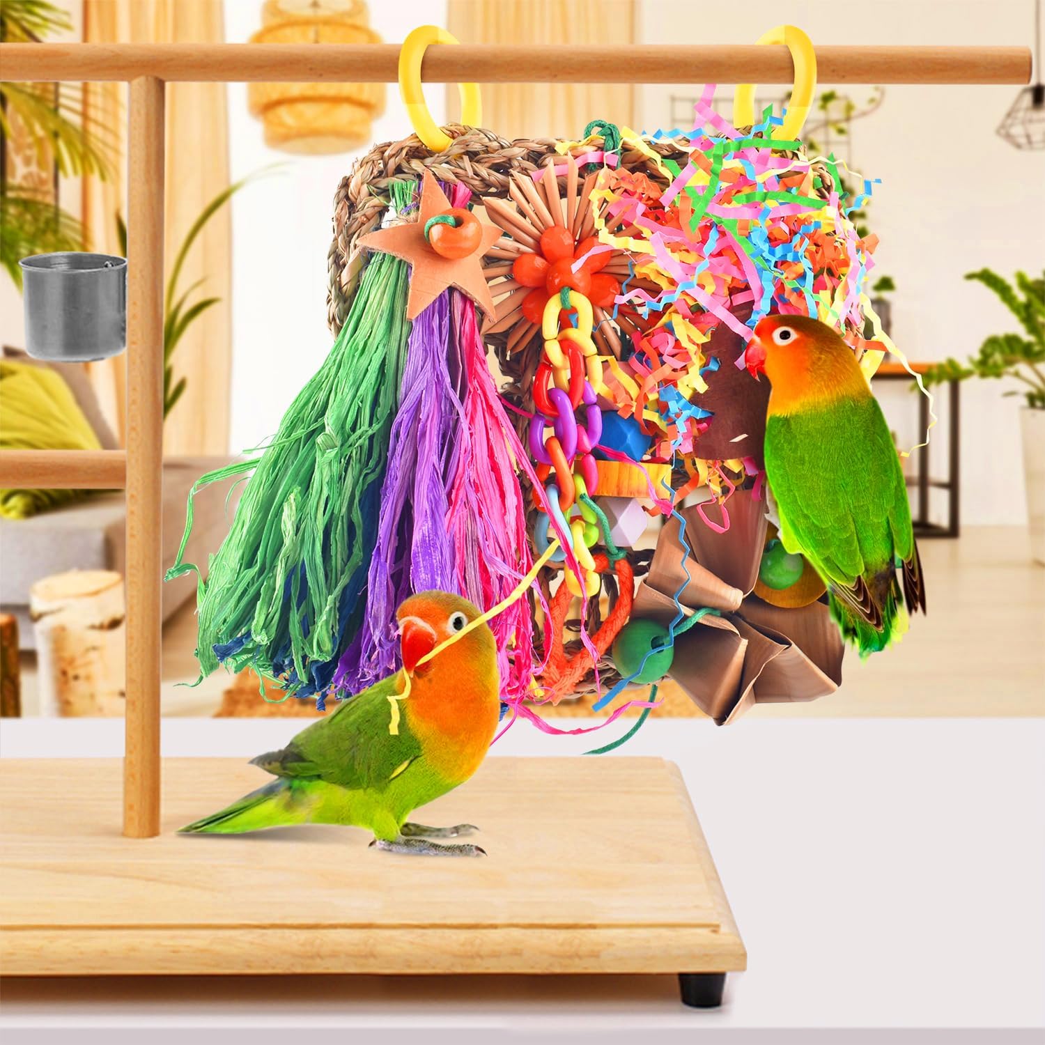 KATUMO Conure Toys, Bird Grass Mat Parakeet Shredder Hanging Toy Cockatiel Foraging Entertainments Parrot Climbing Wall Chewy Lovebird Cage Playthings for Small to Medium Birds - Image 4