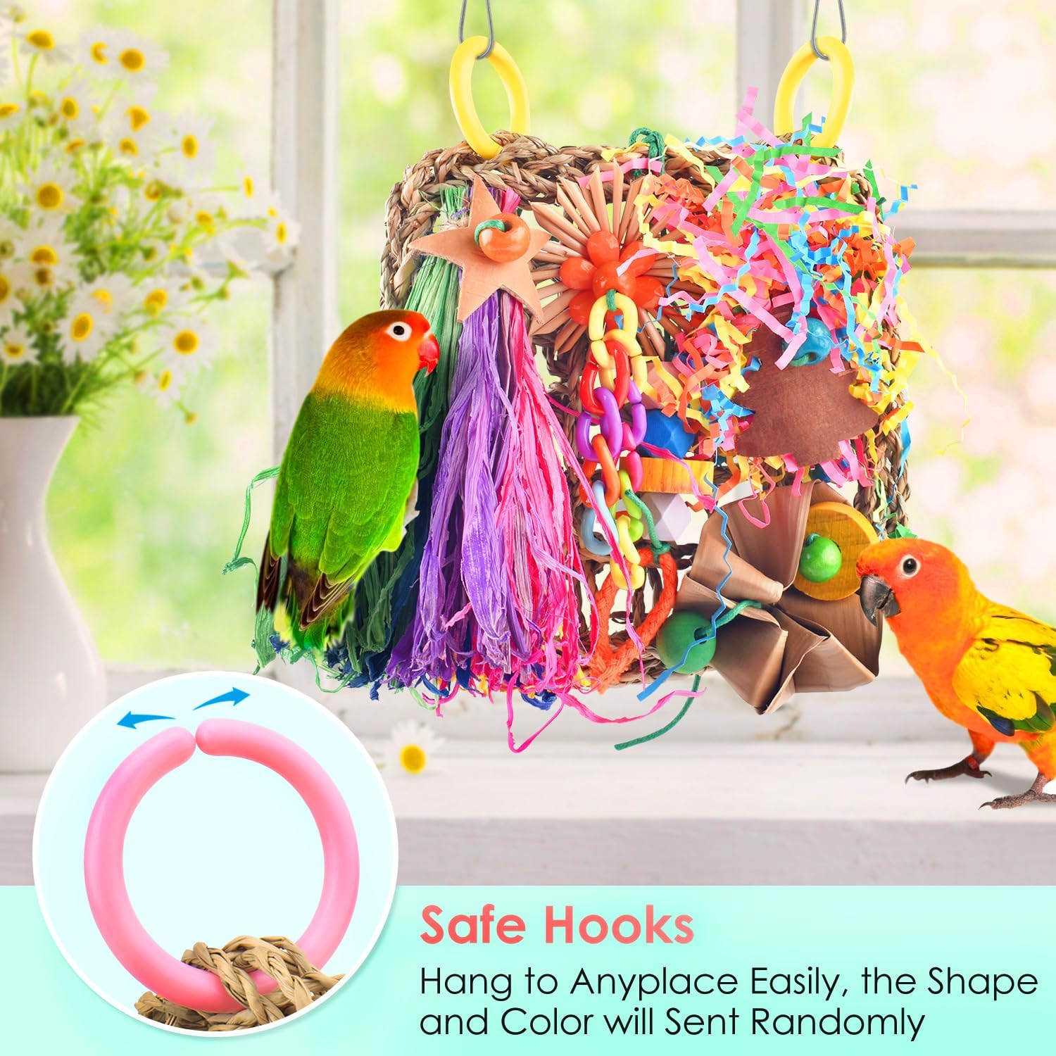 KATUMO Conure Toys, Bird Grass Mat Parakeet Shredder Hanging Toy Cockatiel Foraging Entertainments Parrot Climbing Wall Chewy Lovebird Cage Playthings for Small to Medium Birds - Image 6