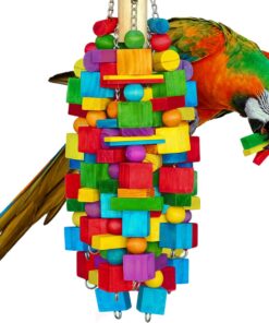 Extra Large Bird Toys for Macaws, Cockatoos - 21.6'' Heavy Duty Natural Parrot Toys for Chewing Foraging with SS Chain & Edible Colors for Medium to Large Parrots, African Grey, Cockatiel, Parakeet
