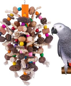Deloky Large Parrot Bird Chewing Toys, Natural Nuts Corn Parrot Tearing Toy, Wooden Bird Cage Toy for African Grey, Macaws Cokatoos, Amazon Parrots and Other Large Birds