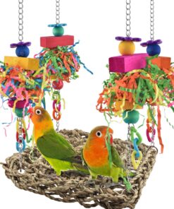 KATUMO Conure Toys, Bird Grass Swing Mat Parrot Climbing Hammock with Colorful Toys for Parakeet, Cockatiel, Sun Conure, Lovebird, Budgie, Small Birds