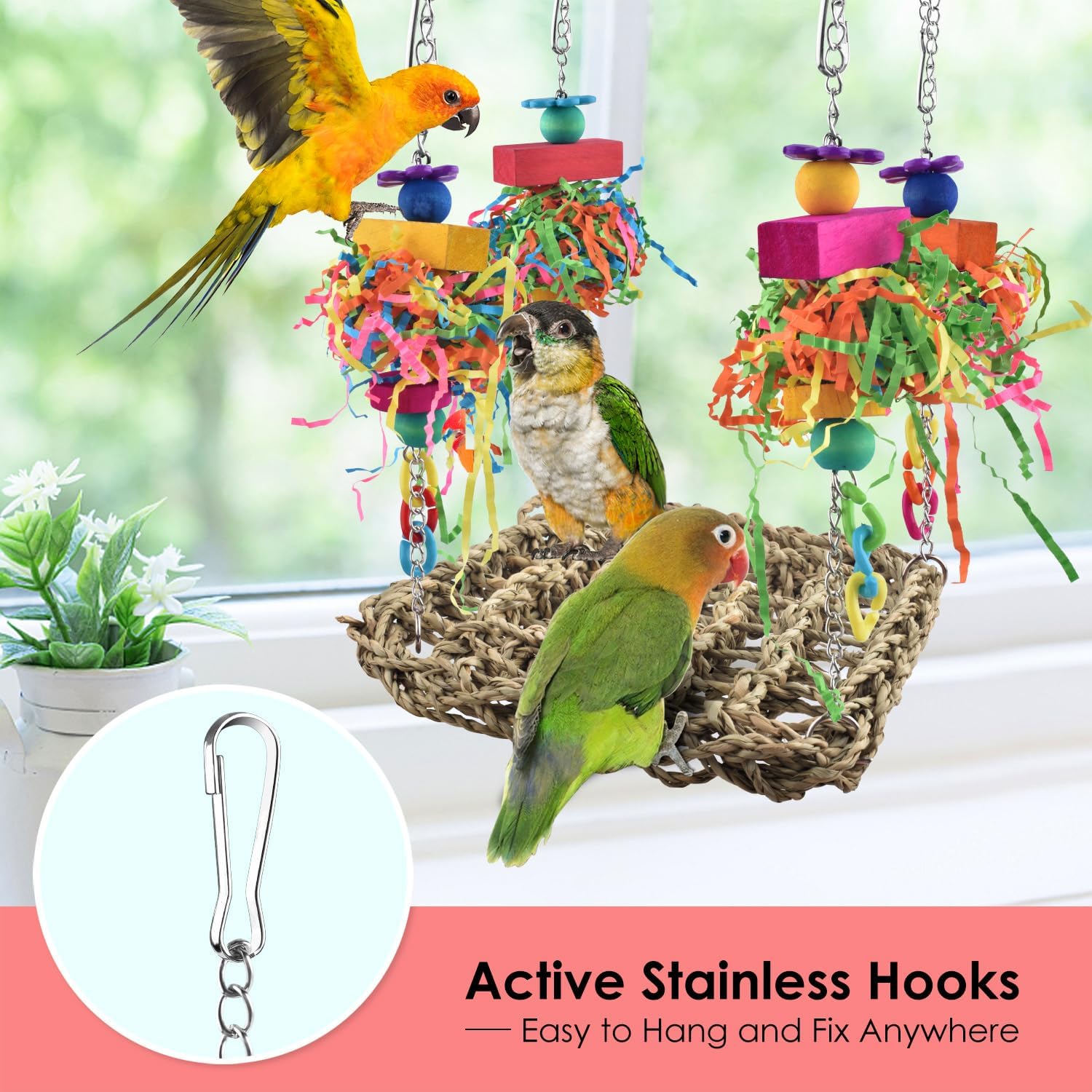 KATUMO Conure Toys, Bird Grass Swing Mat Parrot Climbing Hammock with Colorful Toys for Parakeet, Cockatiel, Sun Conure, Lovebird, Budgie, Small Birds - Image 3