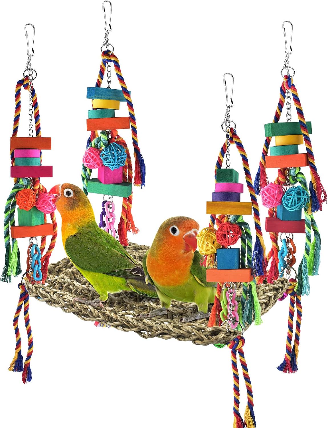 KATUMO Conure Toys, Bird Grass Swing Mat Parrot Climbing Hammock with Colorful Toys for Parakeet, Cockatiel, Sun Conure, Lovebird, Budgie, Small Birds - Image 8