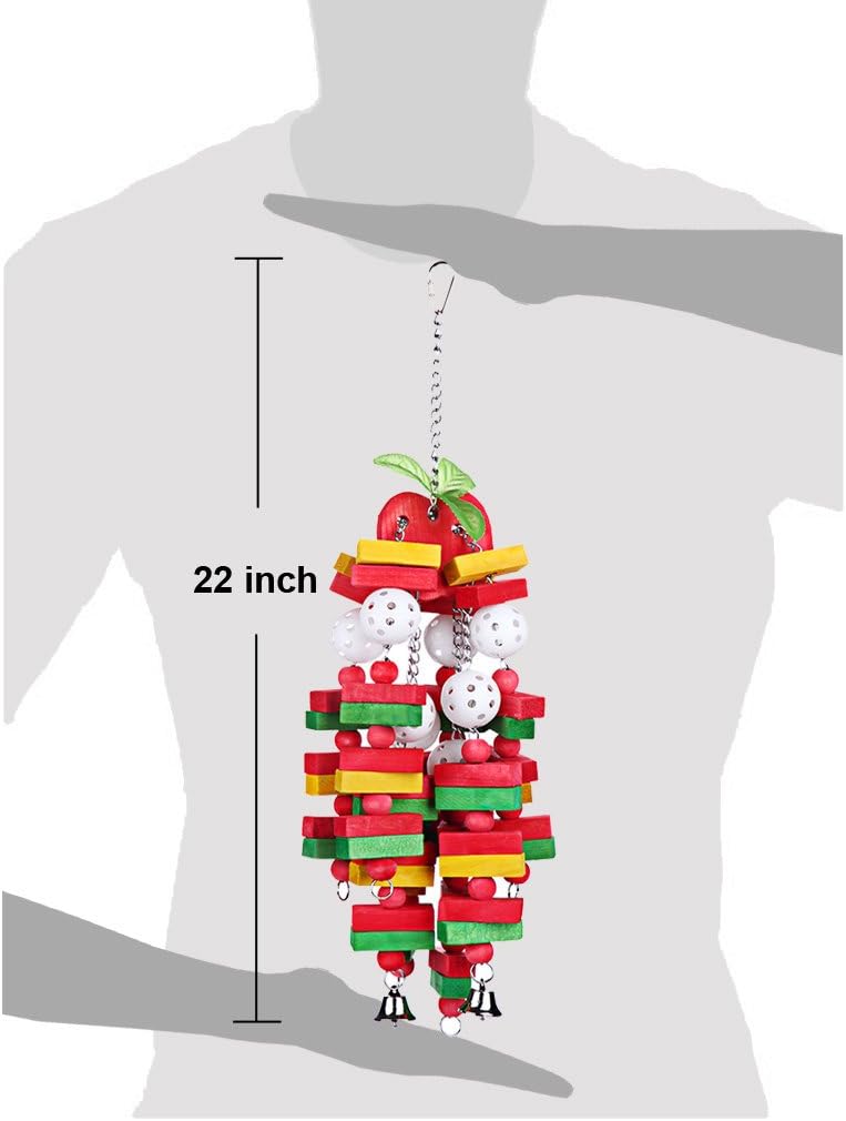 Bird Chewing Toy Large Medium Parrot Cage Bite Toys African Grey Macaws Cockatoos Eclectus Amazon (Apple-22inch) - Image 2