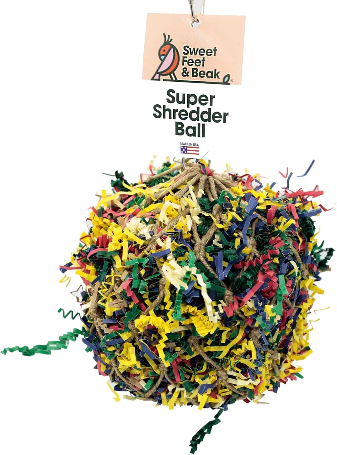 3u201D Super Shredder Ball Bird Toy - Fun Foraging Toys for Birds w/ Colorful Paper & Wooden Treasures - Easy to Hang Shredding Toys for Birds - Bird Shredding Toys for Cockatiels, Parrots & More