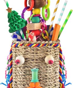 KATUMO Bird Toys, Parrot Grass Basket and Shredding Foraging for Parakeets, Cockatiels, Conures, Small and Medium Bird Cage Accessories