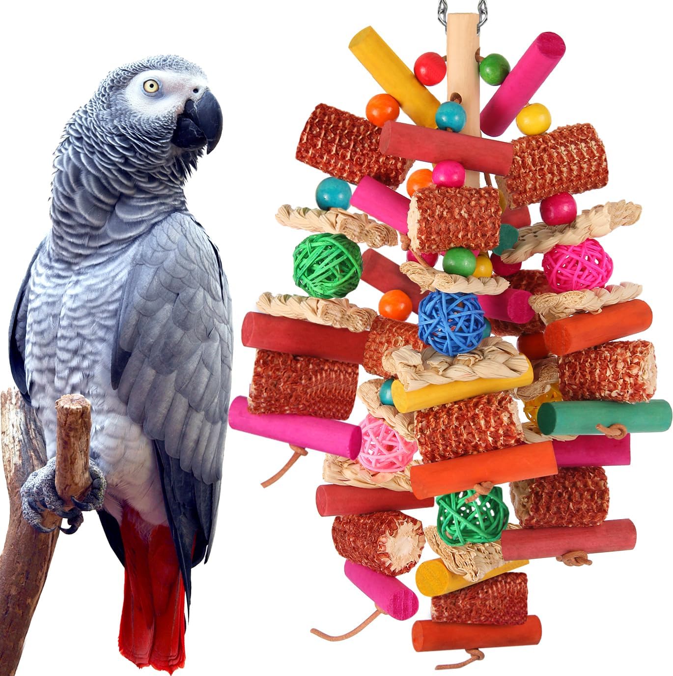 Kyouki Parrots Toys for Cockatiels, Budgies, Conures, Lovebirds, Quakers, Parrotlets, Caiques, Senegals, Meyer's & Other Small/Medium Birds - Natural Chewing & Foraging Toy with