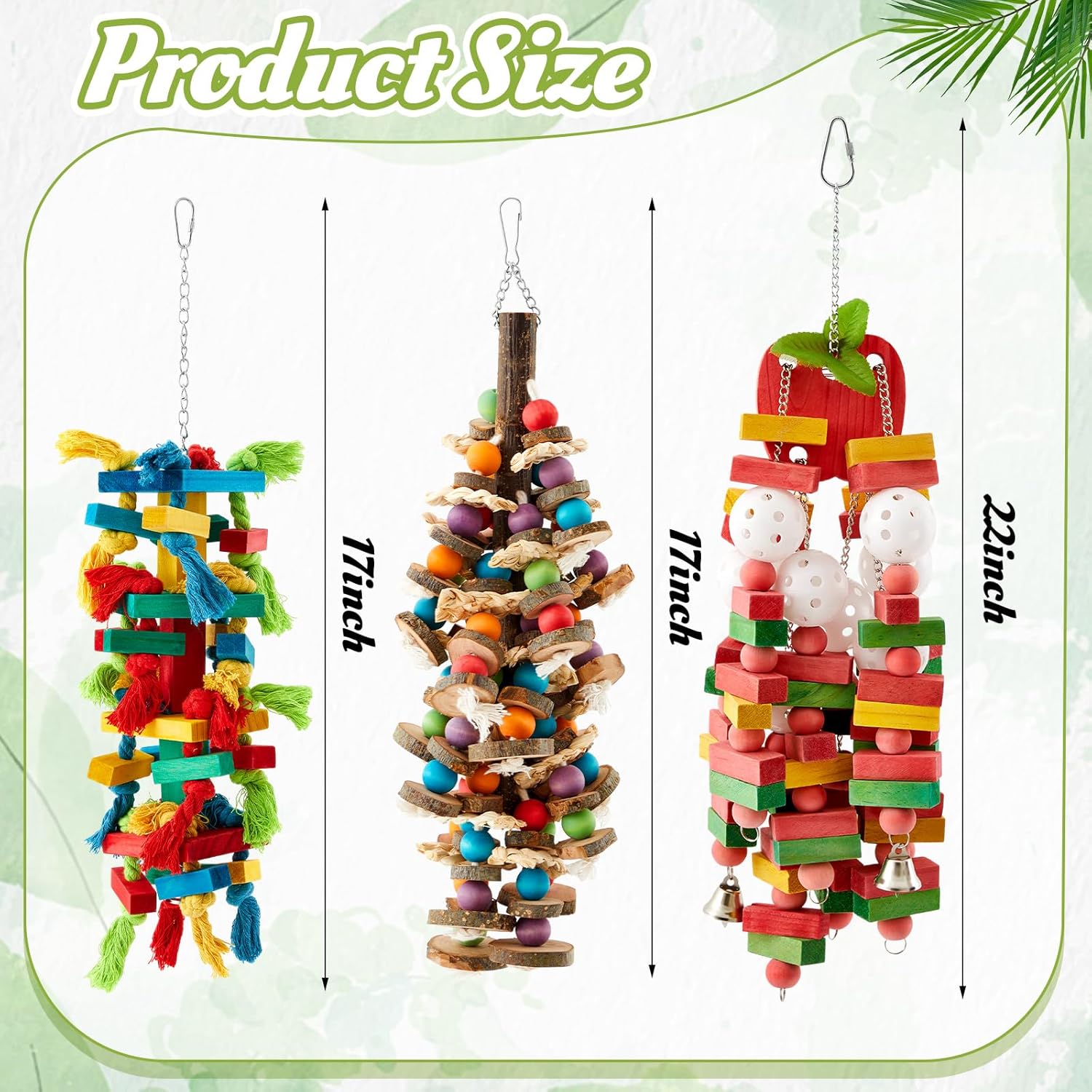 Seenelling 3 Pcs Extra Large Bird Parrot Toy Multicolored Natural Wooden Parrot Cage Chewing Toys for Large Medium Macaws Cockatoos African Grey Birds(Block and Ball) - Image 2
