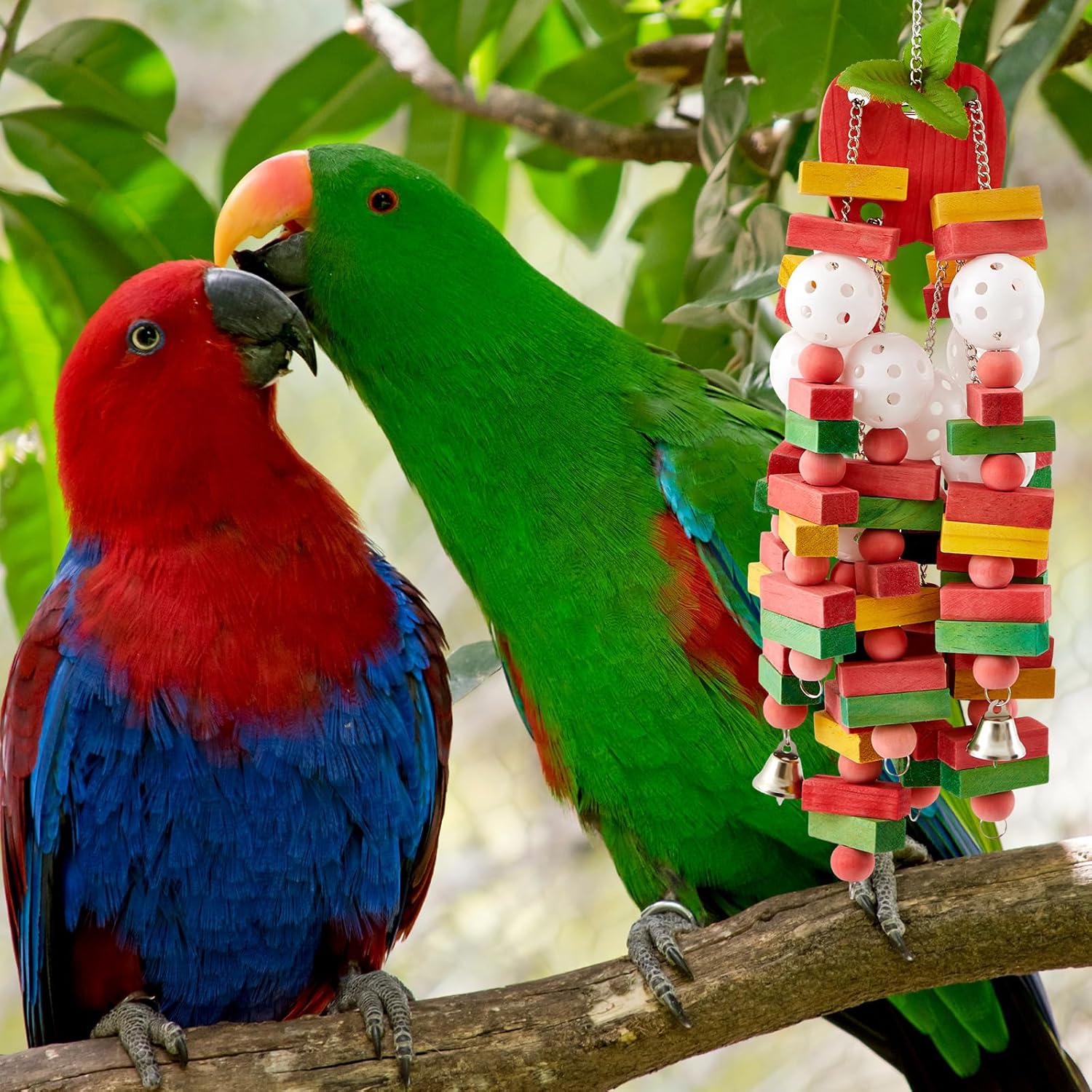 Seenelling 3 Pcs Extra Large Bird Parrot Toy Multicolored Natural Wooden Parrot Cage Chewing Toys for Large Medium Macaws Cockatoos African Grey Birds(Block and Ball) - Image 3