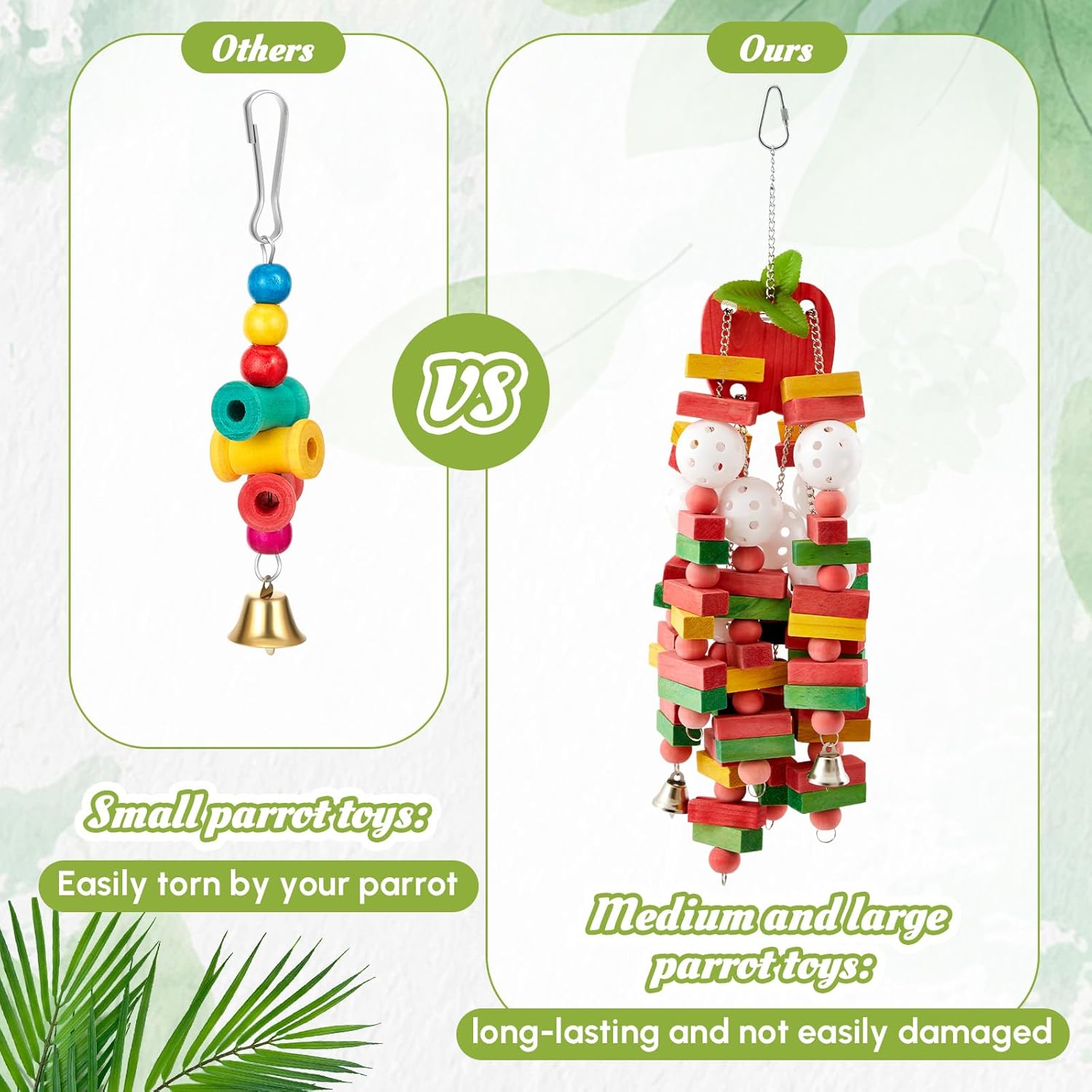 Seenelling 3 Pcs Extra Large Bird Parrot Toy Multicolored Natural Wooden Parrot Cage Chewing Toys for Large Medium Macaws Cockatoos African Grey Birds(Block and Ball) - Image 5