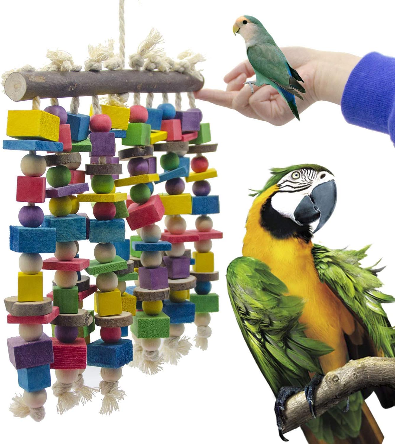 Deloky Large Bird Parrot Chewing Toy - Multicolored Natural Wooden Blocks Bird Parrot Tearing Toys Suggested for Large Macaws cokatoos,African Grey and a Variety of Amazon Parrots(15.7" X 9.8") - Image 2
