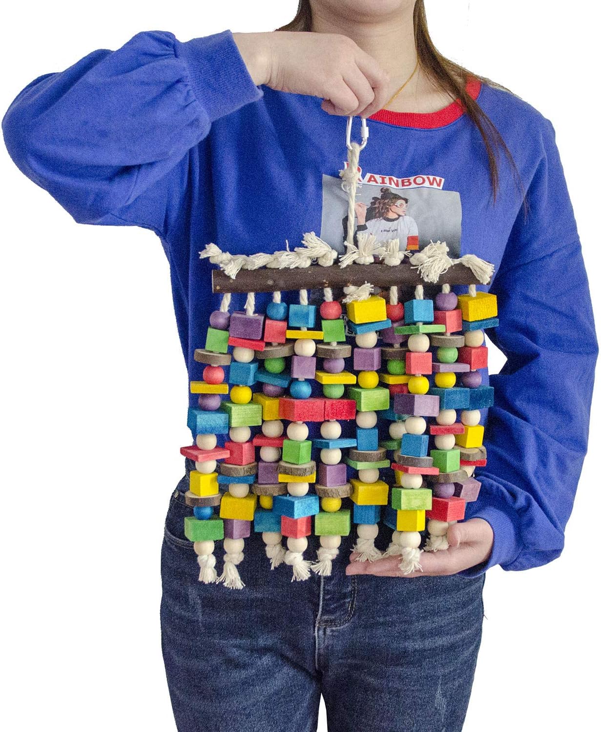 Deloky Large Bird Parrot Chewing Toy - Multicolored Natural Wooden Blocks Bird Parrot Tearing Toys Suggested for Large Macaws cokatoos,African Grey and a Variety of Amazon Parrots(15.7" X 9.8") - Image 5