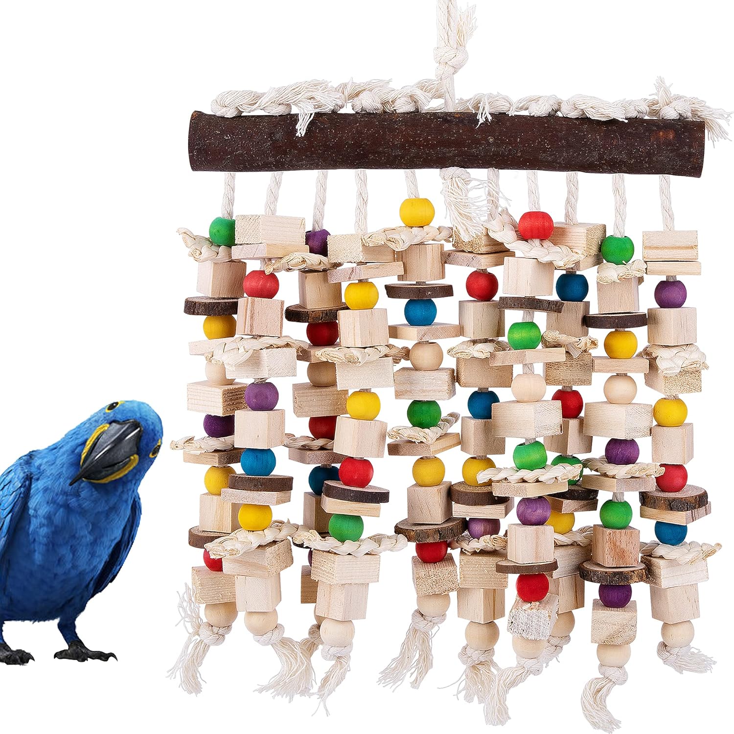 Deloky Large Bird Parrot Chewing Toy - Multicolored Natural Wooden Blocks Bird Parrot Tearing Toys Suggested for Large Macaws cokatoos,African Grey and a Variety of Amazon Parrots(15.7" X 9.8") - Image 6