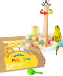 Agape Bird Toy, Parrot 360° Interactive Rotating Perch, Bird Cage Accessories for Small and Medium Parrots to Expend Energy, Wooden Stand for Parakeets Cockatiels Lovebirds Conures Finches Budgies