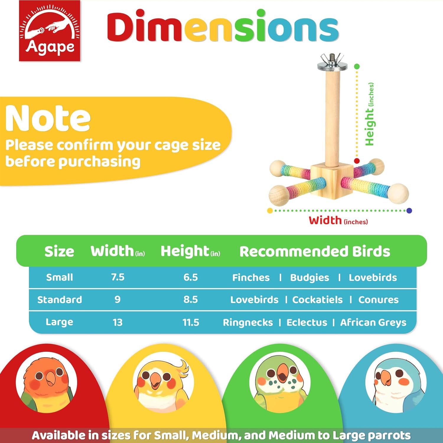 Agape Bird Toy, Parrot 360° Interactive Rotating Perch, Bird Cage Accessories for Small and Medium Parrots to Expend Energy, Wooden Stand for Parakeets Cockatiels Lovebirds Conures Finches Budgies - Image 4