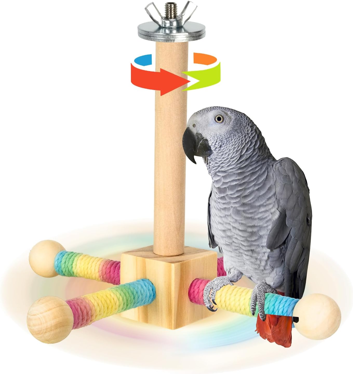 Agape Bird Toy, Parrot 360° Interactive Rotating Perch, Bird Cage Accessories for Small and Medium Parrots to Expend Energy, Wooden Stand for Parakeets Cockatiels Lovebirds Conures Finches Budgies - Image 8