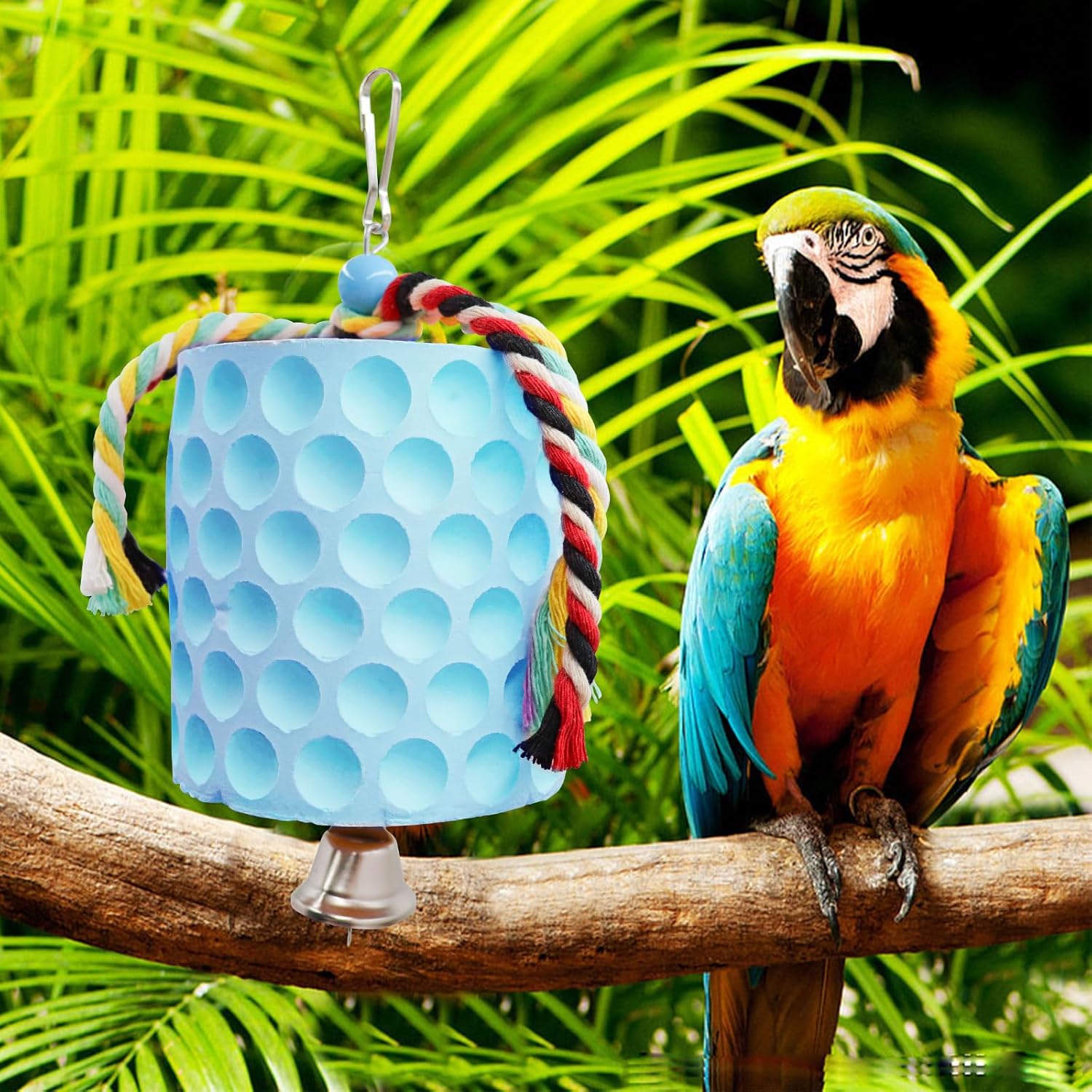 Extra Large Bird Chewing Toy, Parrot Beak Grinding Calcium Stone with Bells, Bird Cage Accessories, Cage Toys for Cockatiel Parakeet Parrot Budgies Rat Hamster Chinchilla Rabbit Bunny African Grey - Image 3