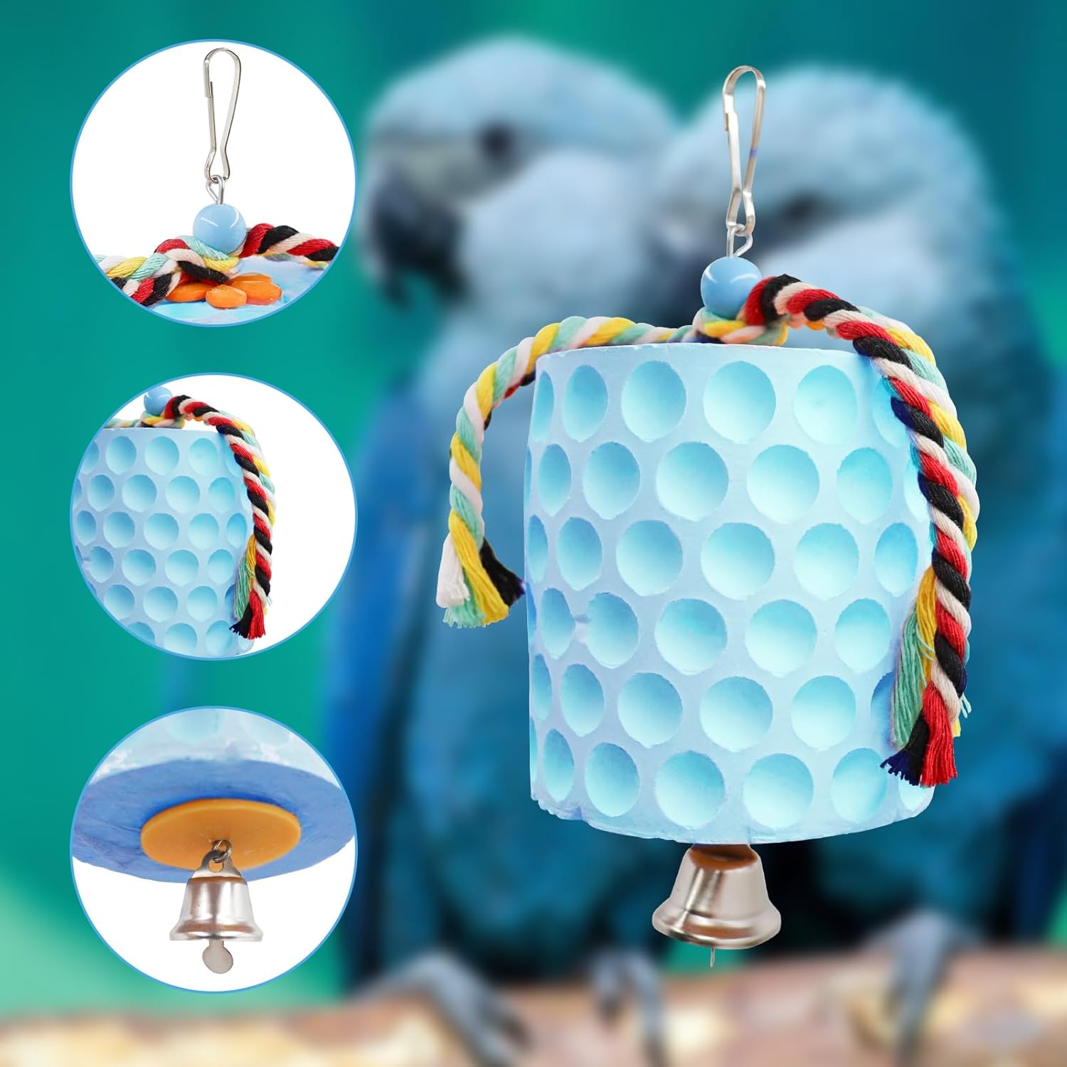 Extra Large Bird Chewing Toy, Parrot Beak Grinding Calcium Stone with Bells, Bird Cage Accessories, Cage Toys for Cockatiel Parakeet Parrot Budgies Rat Hamster Chinchilla Rabbit Bunny African Grey - Image 4