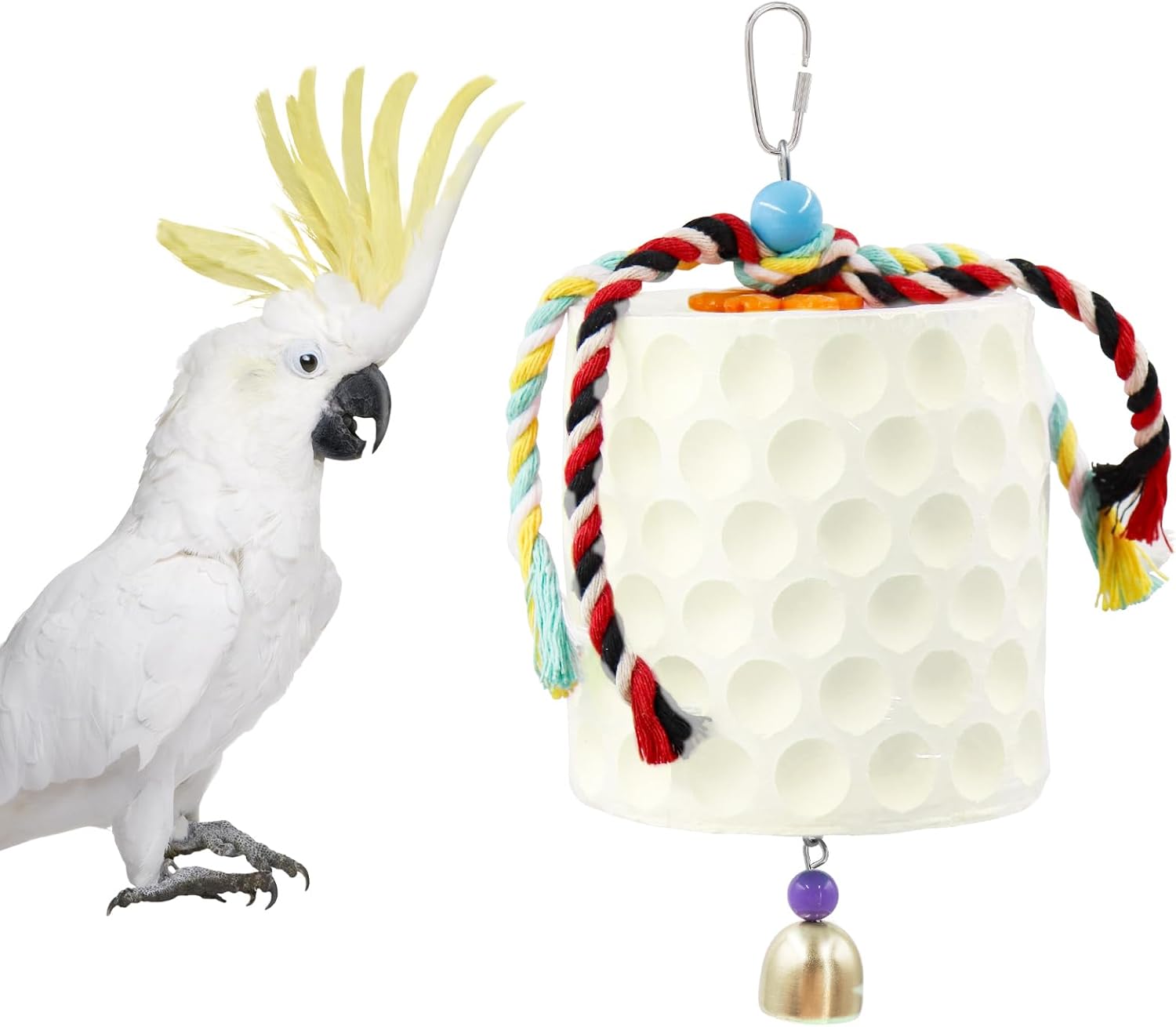 Extra Large Bird Chewing Toy, Parrot Beak Grinding Calcium Stone with Bells, Bird Cage Accessories, Cage Toys for Cockatiel Parakeet Parrot Budgies Rat Hamster Chinchilla Rabbit Bunny African Grey - Image 7