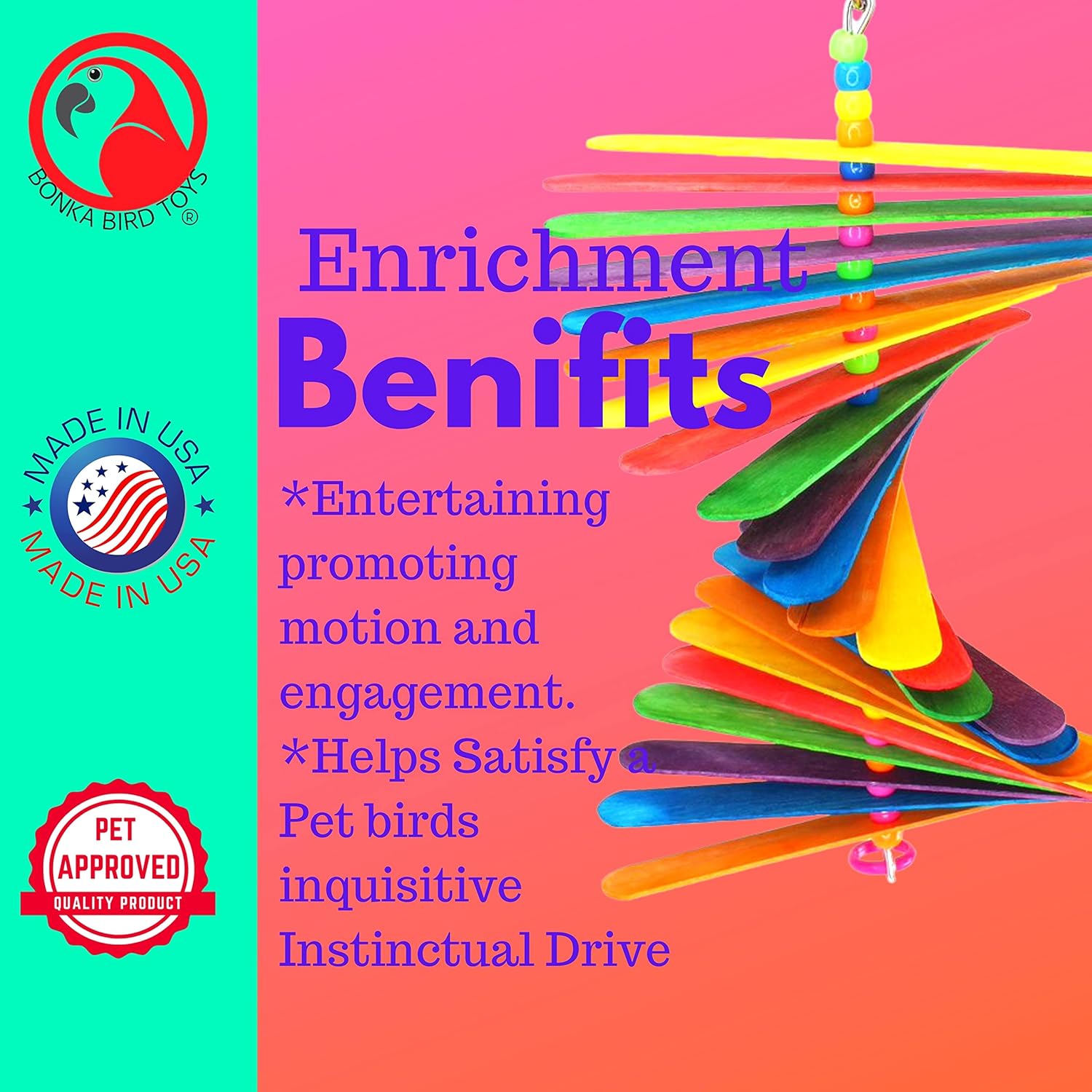 Bonka Bird Toys 867 Big Stick 9.50" x 6", Medium Parrot Chew Cage Toy, Conure, Quaker, Pionus, and Similar - Image 3