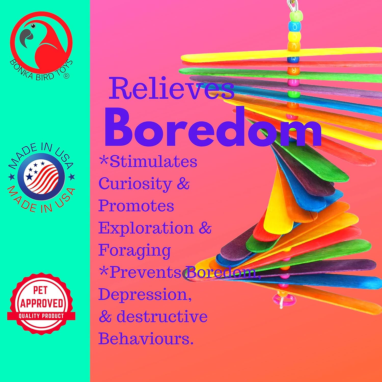 Bonka Bird Toys 867 Big Stick 9.50" x 6", Medium Parrot Chew Cage Toy, Conure, Quaker, Pionus, and Similar - Image 4