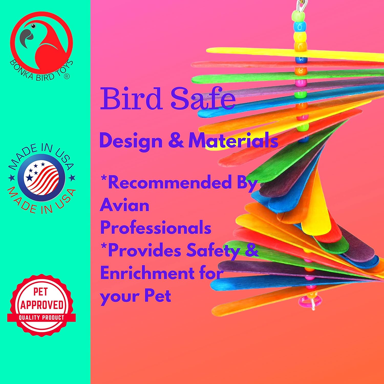 Bonka Bird Toys 867 Big Stick 9.50" x 6", Medium Parrot Chew Cage Toy, Conure, Quaker, Pionus, and Similar - Image 5